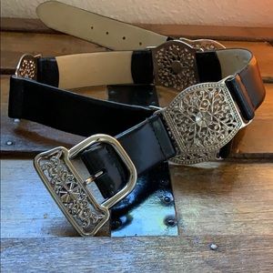 Vintage black and silver leather belt